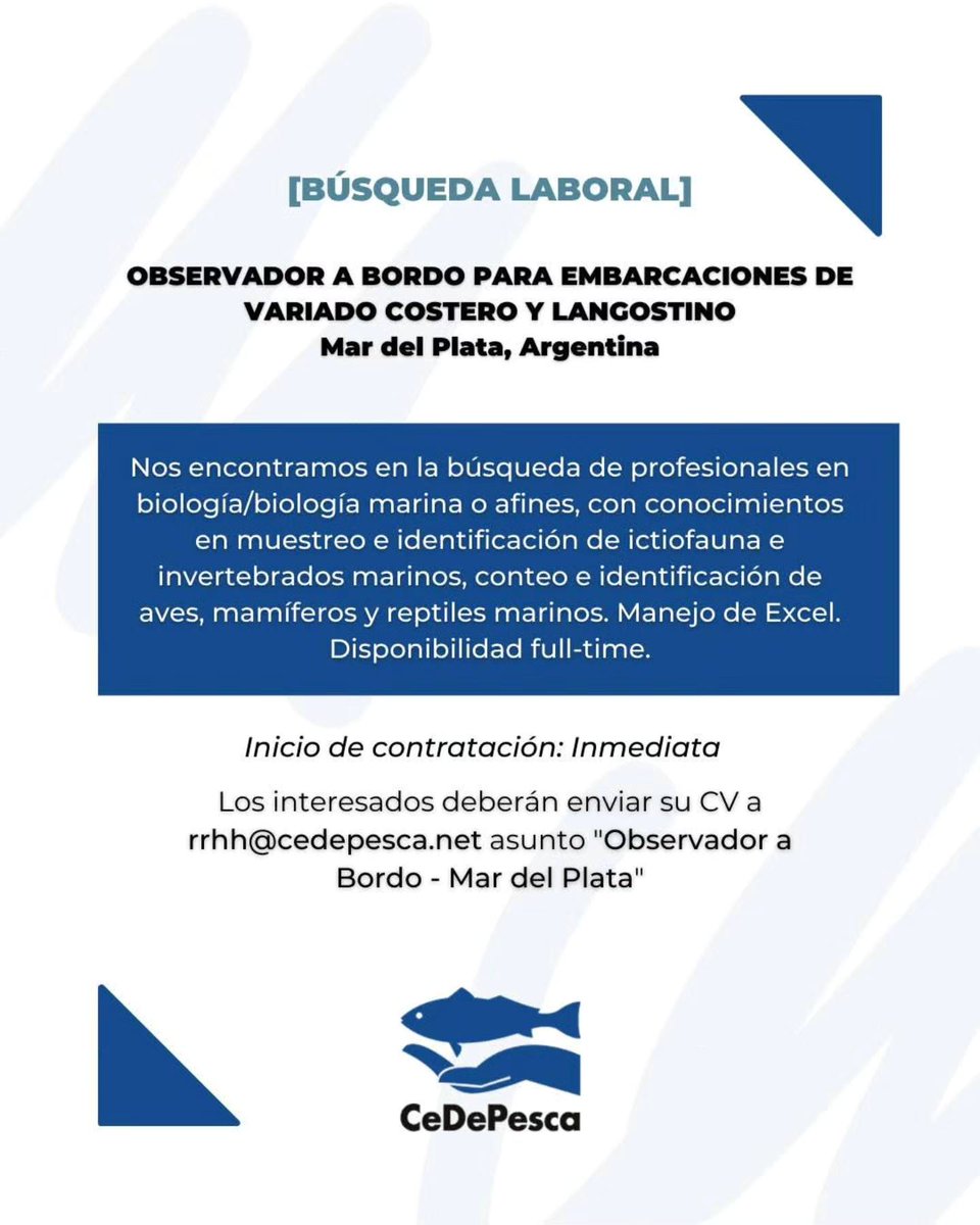 𝗦𝗼𝗹𝗼 𝗽𝗮𝗿𝗮 𝗿𝗲𝘀𝗶𝗱𝗲𝗻𝘁𝗲𝘀 𝗲𝗻 𝗠𝗮𝗿 𝗱𝗲𝗹 𝗣𝗹𝗮𝘁𝗮, 𝗔𝗿𝗴𝗲𝗻𝘁𝗶𝗻𝗮 🇦🇷 | 𝗖𝗼𝗻𝘁𝗿𝗮𝘁𝗮𝗰𝗶𝗼́𝗻 𝗶𝗻𝗺𝗲𝗱𝗶𝗮𝘁𝗮 𝗘𝗻𝗲𝗿𝗼 𝟮𝟬𝟮𝟲 
Nos encontramos en la búsqueda de un profesional para desempeñar tareas como 𝗼𝗯𝘀𝗲𝗿𝘃𝗮𝗱𝗼𝗿 𝗮 𝗯𝗼𝗿𝗱𝗼.