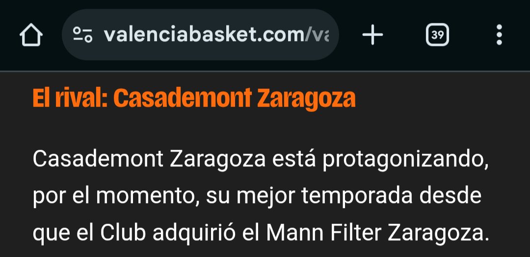 OYE MAREA ROJA:
El <a href="/valenciabasket/">Valencia Basket Club</a> masculino está haciendo una de sus mejores temporadas desde que compró la plaza ACB del CBZ <a href="/cbzaragoza/">Club Baloncesto Zaragoza</a>