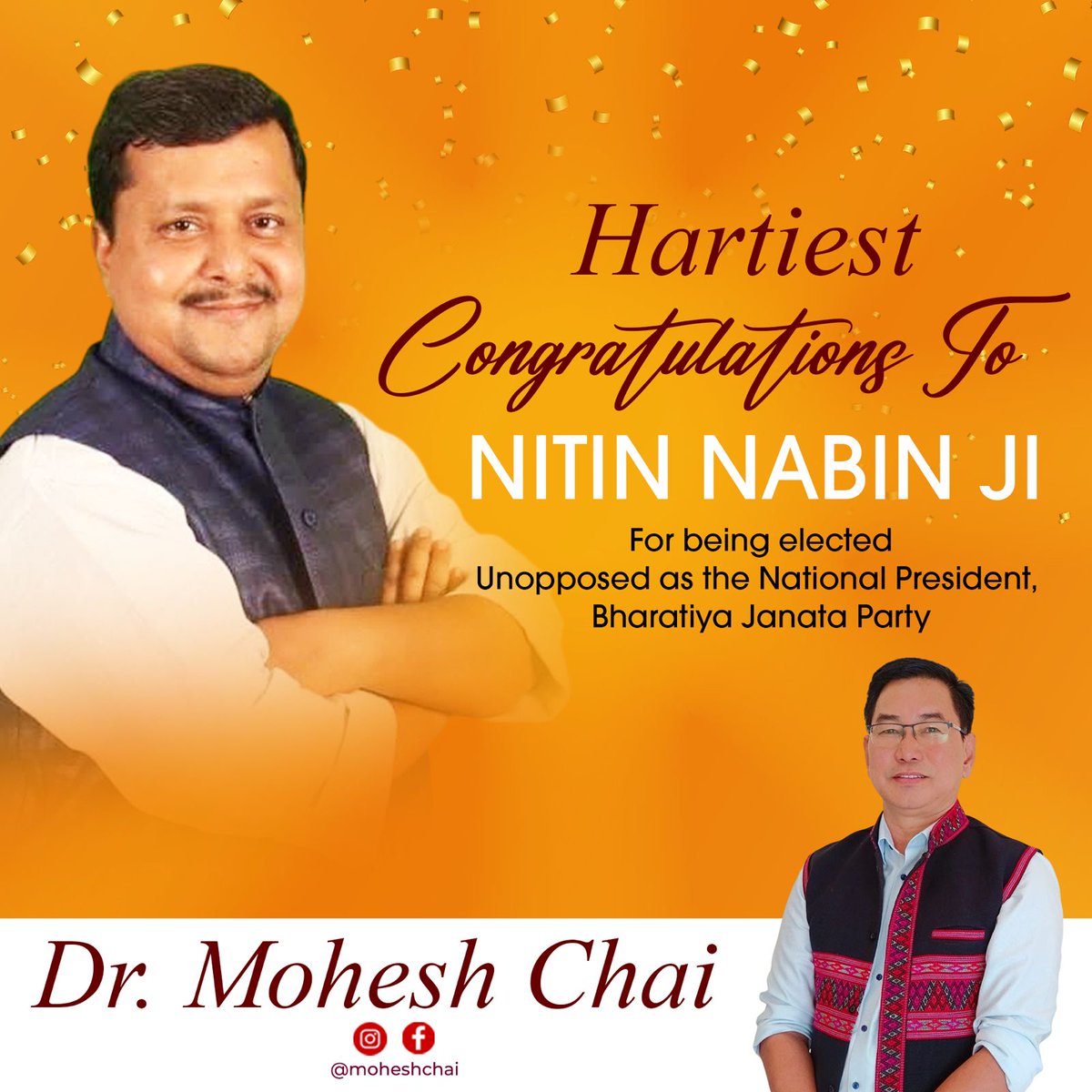 Heartiest Congratulations to Shri Nitin Nabin ji on his appointment as the National President of Bharatiya Janata party...
<a href="/BJP4Arunachal/">BJP ArunachalPradesh</a>
