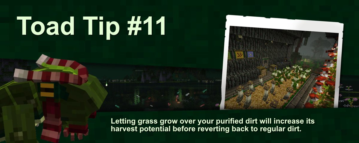 Toad Tip #11 🐸

Letting grass grow over your purified dirt will increase its harvest potential before reverting back to regular dirt.