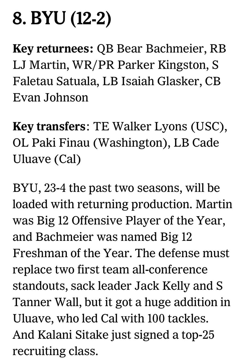 gregwrubell's tweet photo. BYU 8th in this early Top 25 projection for next season from @TheAthleticCFB: https://t.co/ZYJV9nEIpg https://t.co/wVkonN7gZT