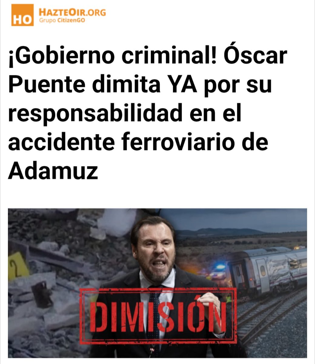 🚨 ÓSCAR PUENTE DIMISIÓN

⚠️ El peor accidente de alta velocidad desde 1992 llega tras años de retrasos, averías, vibraciones denunciadas y avisos ignorados, mientras el ministro de Transportes miraba a otro lado.

😡 Maquinistas alertaron, sindicatos avisaron, usuarios