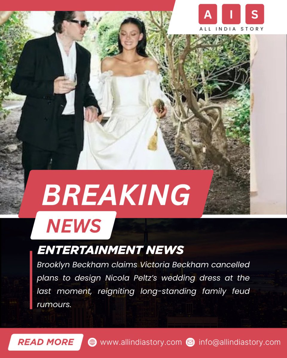 allindiastory's tweet image. #WeddingControversy | Brooklyn Beckham claims Victoria Beckham cancelled plans to design Nicola Peltz’s wedding dress at the last moment, reigniting long-standing family feud rumours.
#BrooklynBeckham  #HollywoodDrama #EntertainmentNews  #allindiastory

allindiastory.com/brooklyn-beckh…