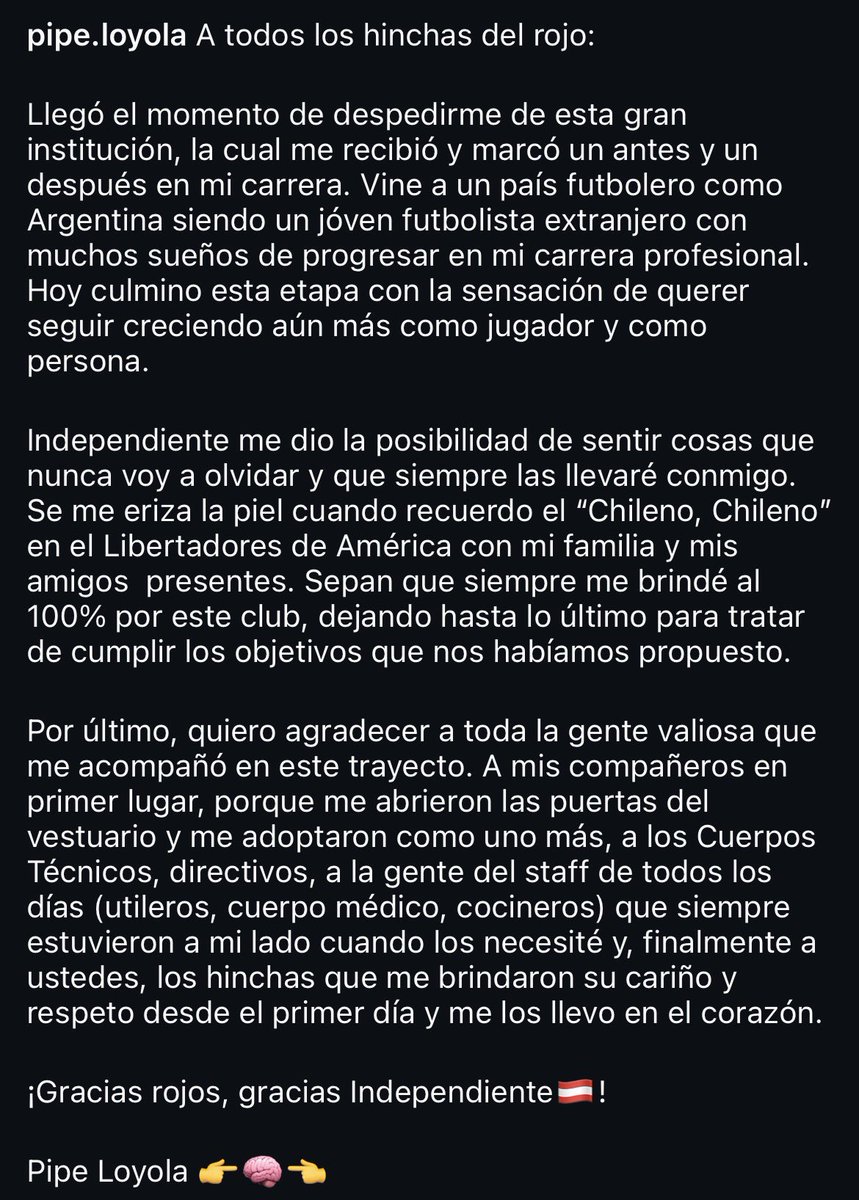 🔴 Felipe Loyola se despidió de #Independiente