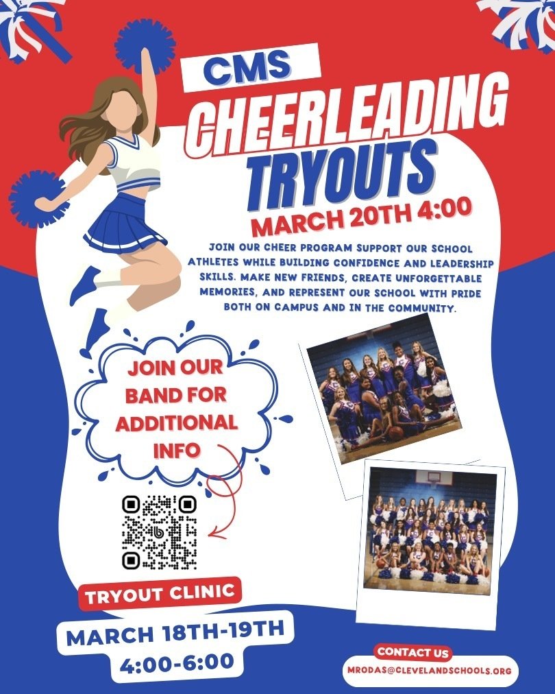 Get ready to show your spirit! Middle school cheer clinic and tryouts are right around the corner, and we can't wait to see the talent.