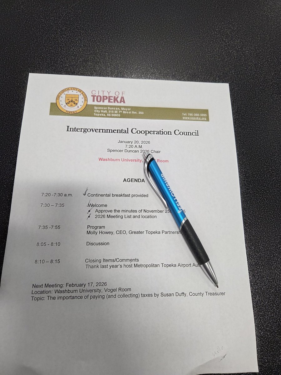 GOOD MORNING!....from the Intergovernmental Cooperation Council, of which I am Chair this year. The ICC is a group of local government entities, school districts and organizations who discuss issues in the city and county and work toward solutions.

#topeka #topekakansas