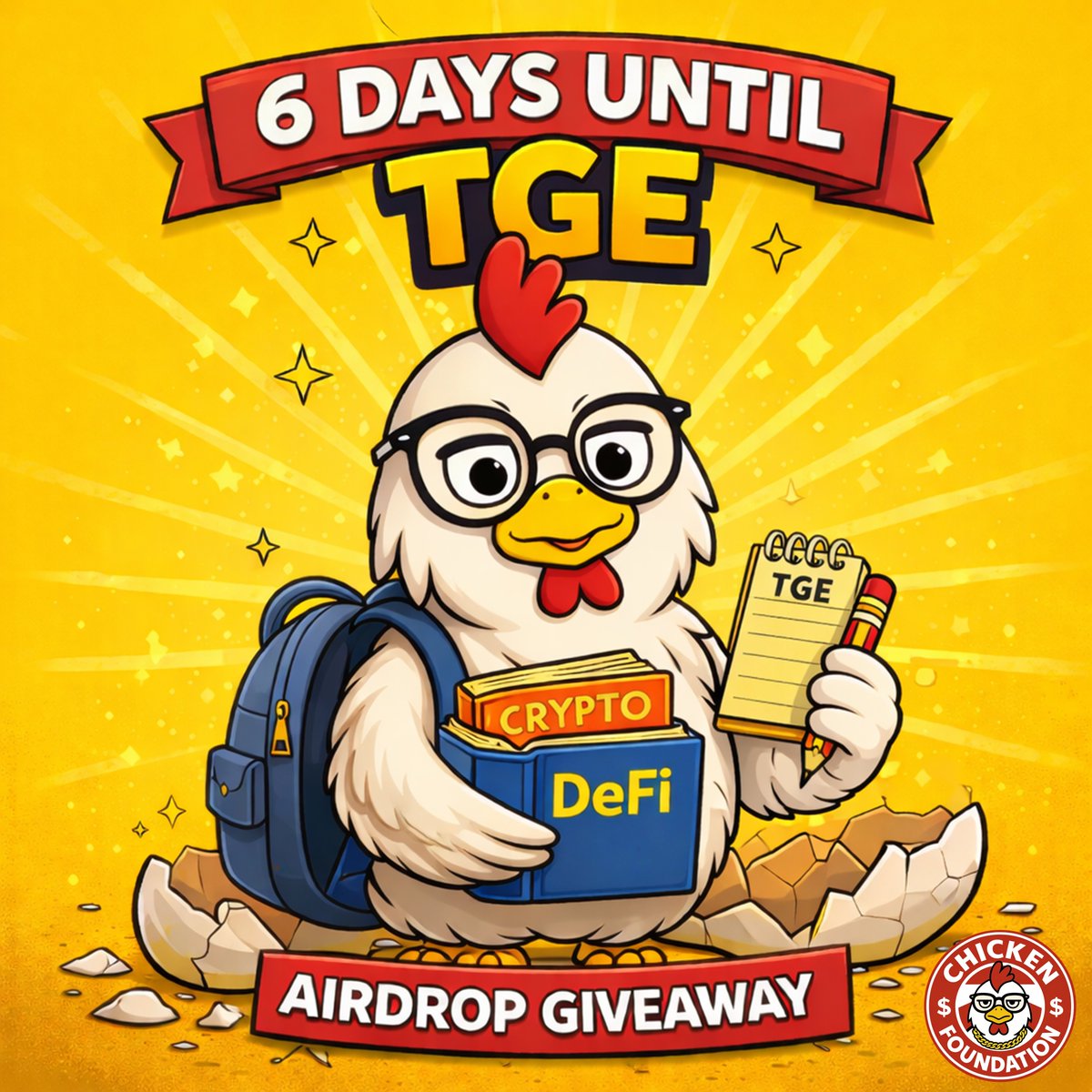 6 days until $CHICKEN TGE party 🥳 To enter: 1. Follow us 2. Like this post  3. Drop your $SOL address below Why settle for a moonshot when you can have  a