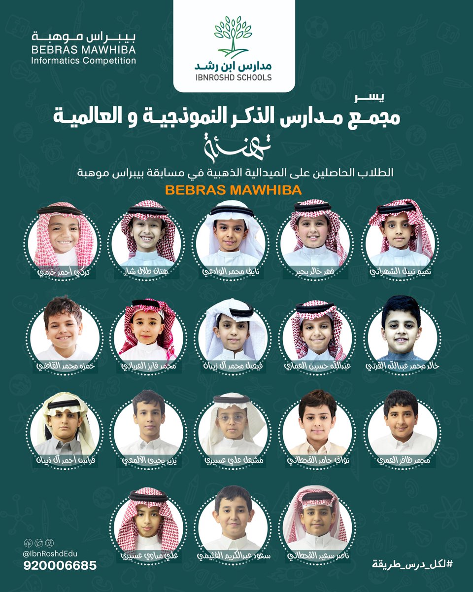 thekrrsch's tweet photo. نتقدم بالتهنئة لطلابنا الحاصلين على الميدالية الذهبية
في مسابقة بيبراس موهبة على مستوى المملكة
نبارك لهم هذا الإنجاز ونتمنى لهم مزيداً من التقدم والنجاح
#مدارس_ابن_رشد⁩
⁧#مدارس_الذكر_النموذجية_والعالمية⁩
⁧#شركة_ابن_رشد_التعليمية_القابضة⁩
⁧#حيث_التفرد https://t.co/cY9rPHBcTJ
