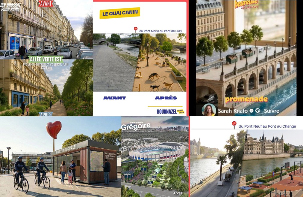 Dites, les candidats pour Paris, arrêtez de prendre les Parisiens pour des naïfs avec vos images coloriées de projets infaisables : ce qu'on veut c'est ✅ propreté  7j/7 24h/24 ✅ sécurité  7j/7 24h/24 (pour tous et particulièrement des femmes, des familles, des piétons, ...) ✅