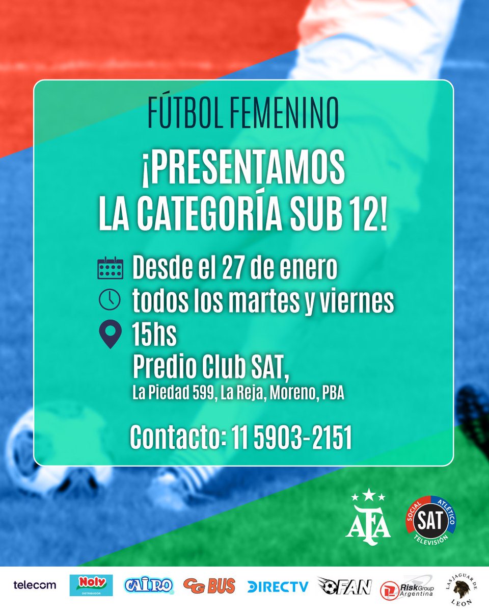 SE VIENE LA SUB-12 A LA TELE 😎⚽️

Desde el 27 de enero, todos los martes y viernes, a las 15 hs en el Predio del Club.

📲 Más info: 1159032151.

#VamosLaTele 🇬🇲