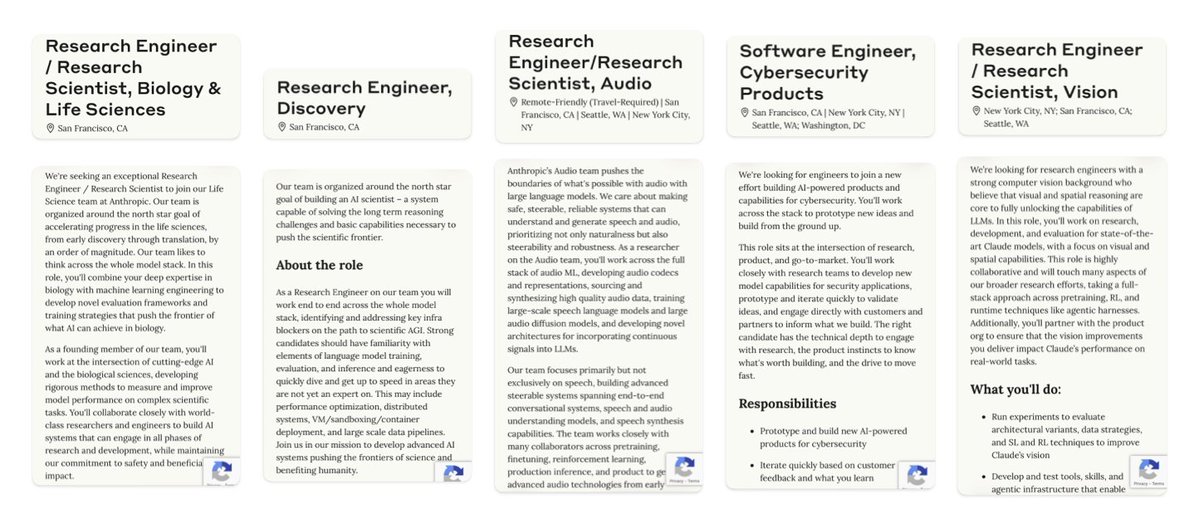 deedydas's tweet image. I read every one of Anthropic’s job openings so you don’t have to. Turns out they’re working on way more than code.

Here are the 5 biggest new surprises (ABCDE):
— Audio: even though they’ve focused primarily on text, there’s a new role to work on “understanding and generating…