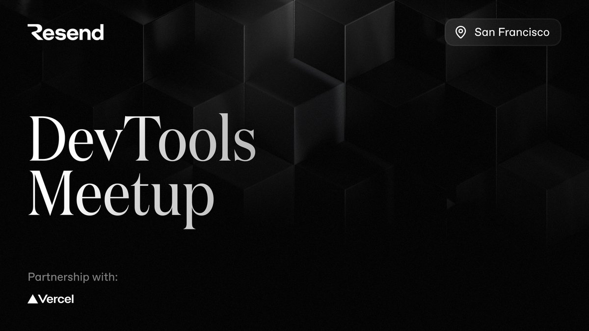zenorocha's tweet image. We're hosting a DevTools Meetup in SF next week!

Come hang out with me at the brand new @vercel office.

You can expect:
🎙️ Talks on AI &amp;amp; dev tooling
🧢 Swag (of course)
🫶 New friends
🍕 Good food

There are very few seats available, so if you want to come, you should RSVP now