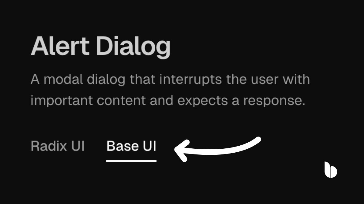 The <a href="/base_ui/">Base UI</a> docs just went live 🚀

Components rebuilt. Examples refreshed. Docs rewritten. Look for the Base UI tab on component pages.

npx shadcn create → choose Radix or Base UI