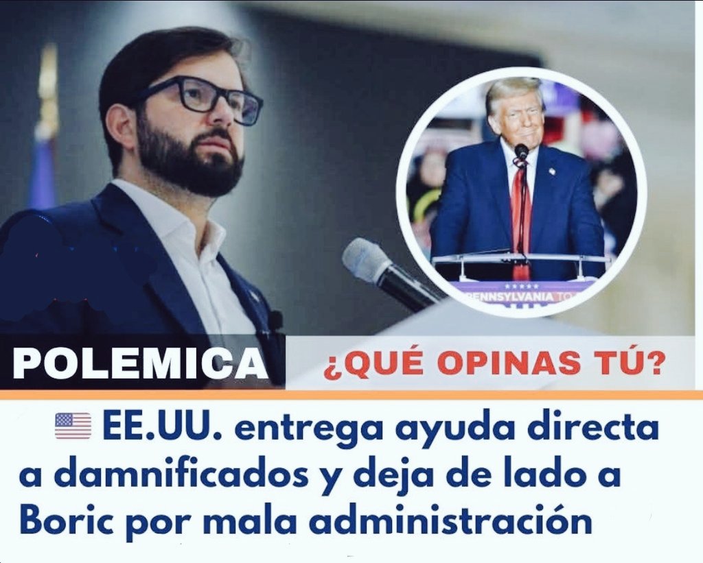 🇨🇱 | GOLPE AL GOBIERNO:
EE.UU. confirmó que la ayuda a damnificados se entregará directamente, sin pasar por La Moneda. Señal inequívoca: no confían en que el gobierno de Boric garantice que la ayuda llegue a quienes la necesitan. Golpe durísimo