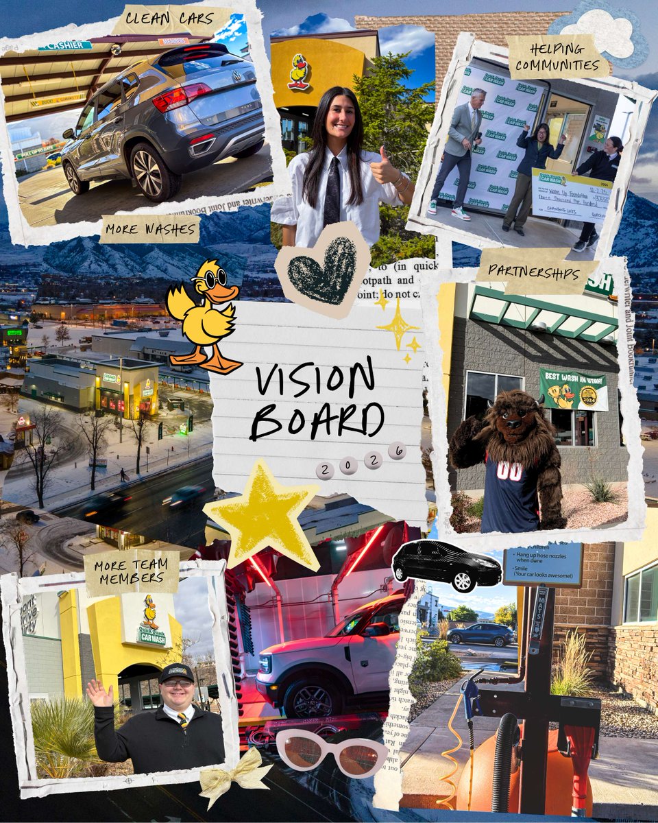 quickquack's tweet image. ✨ Our 2026 vision: more shine, more smiles, more locations and more moments that make Quick Quack, Quick Quack. 🦆💚

#2026VisionBoard #VisionBoard #QuickQuack #QuickQuackCarWash #CarWashNearMe