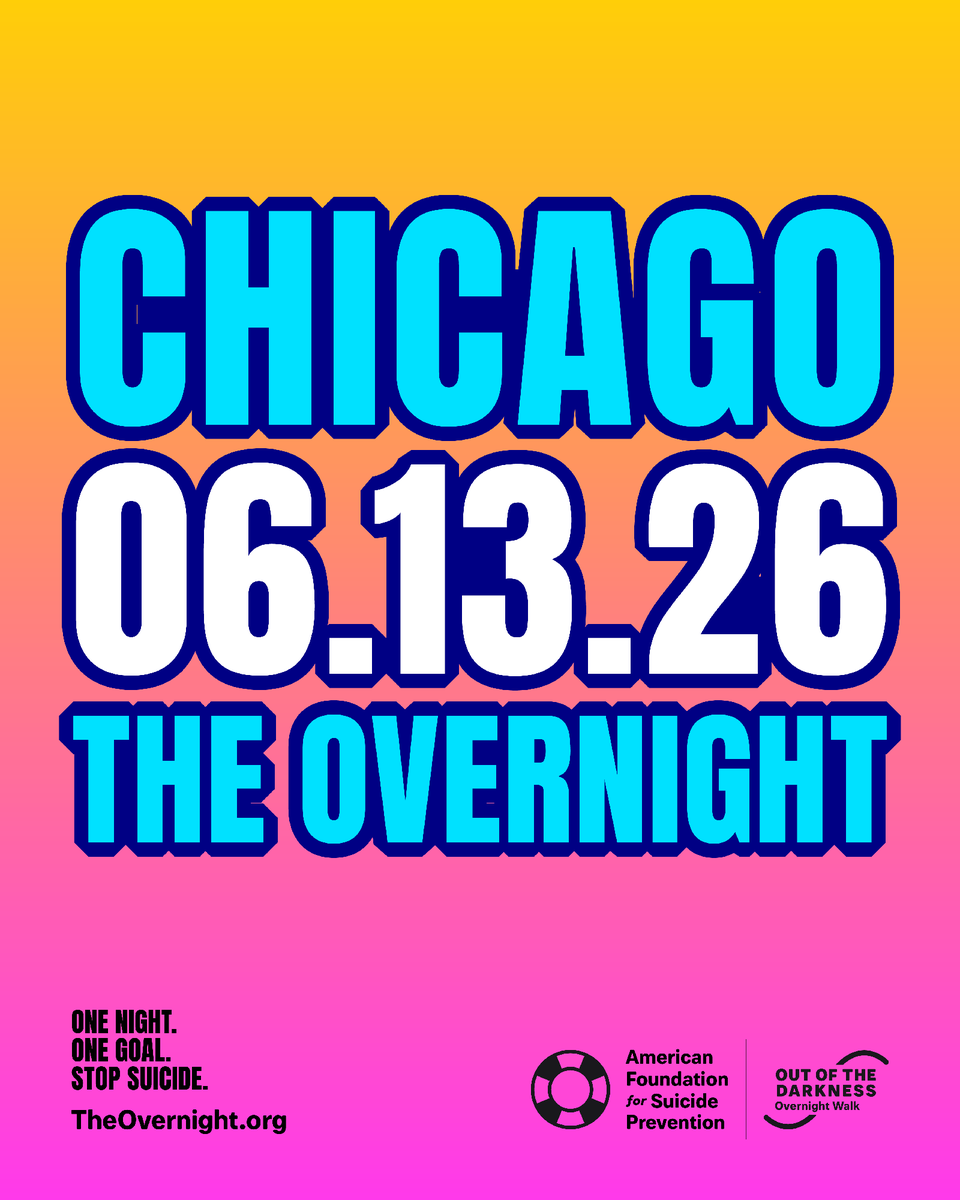 afspnational's tweet image. The moment you've been waiting for...our 2026 Overnight will take place in Chicago on June 13th! 💙

Our Walkers last walked through the night for suicide prevention in Chicago in 2009— almost 20 years ago.

Register at theovernight.org/register. We can't wait to walk with you!