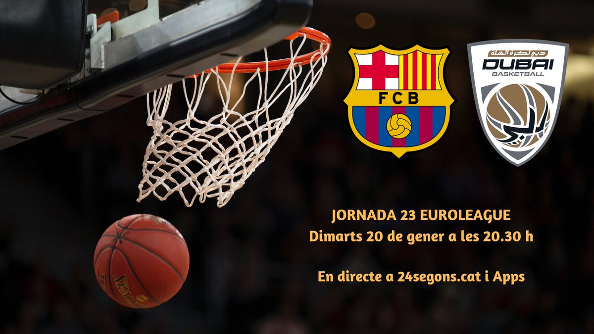 Nit europea al 🔵🔴

🏀 J23 <a href="/EuroLeague/">EuroLeague</a> 

⚔️<a href="/FCBbasket/">Barça Basket</a> 🆚 <a href="/dubaibasket/">Dubai Basketball</a> 

🕗Transmi 20h matx 20.30h

🎙️Narració <a href="/termens87/">Roger Mateu Termens</a> comentaris <a href="/NilMataix13/">Nil Mataix i Sanjuan</a> <a href="/carlesfcb/">Carles</a> 

📻 Apps/web: 24segons.cat

Racó 👉Dejan Kamenjasevic
#taldiacomavui 👉1r partit bàsquet 
Frase 👉Cheryl Miller