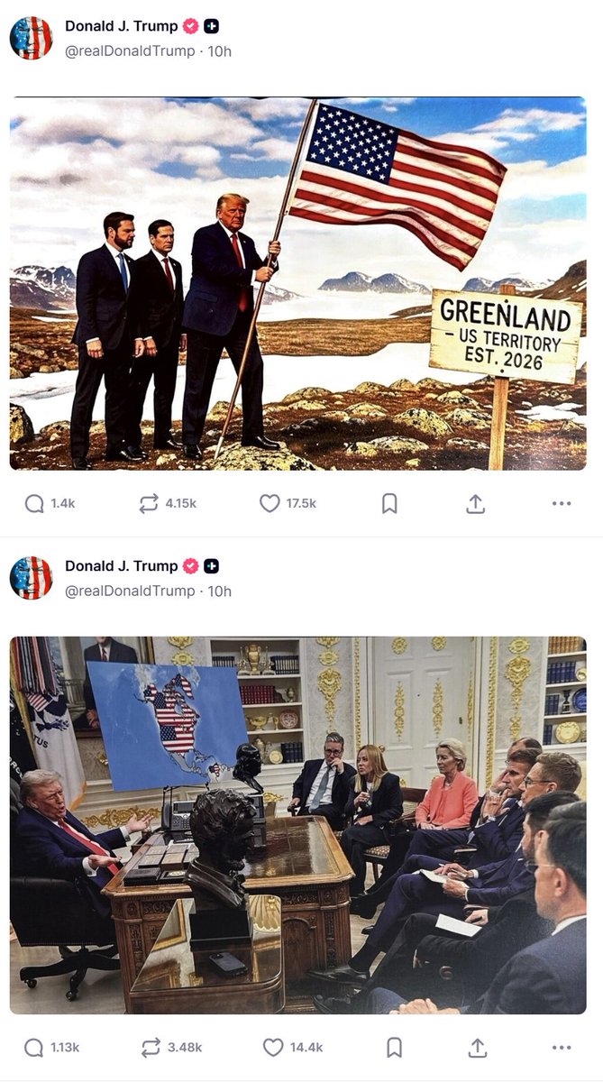 maplecs's tweet image. Trump should be taken out of office for stuff like this. The US should not be allowed take over countries with no backlash. Plus what kind of leader just decides to post doctored images of themselves ruling other countries like Canada, Greenland, Venezuela, Cuba...