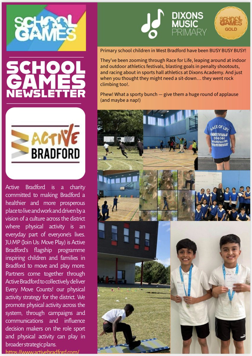 What an amazing write up we have had as a school in the <a href="/BfdSchoolGames/">Bradford School Games</a> Newsletter for our standout commitment in Sports, showcasing all the brilliant things we get up to from events, fundraisers to competitions.

2 claps on 3 for Team DMP! 1, 2, 3👏👏
<a href="/DixonsMP/">Dixons Music Primary</a>