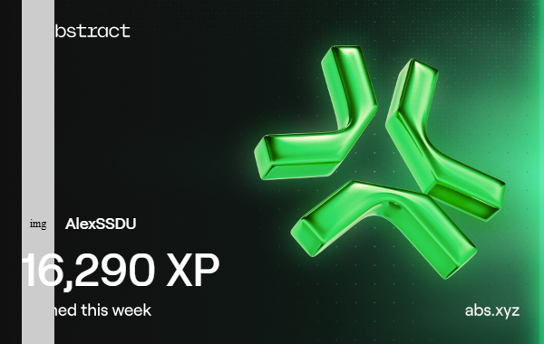 AlexSSDU's tweet photo. I just earned 16,290 XP on @AbstractChain! 🎉 https://t.co/4KrHXwdRzn