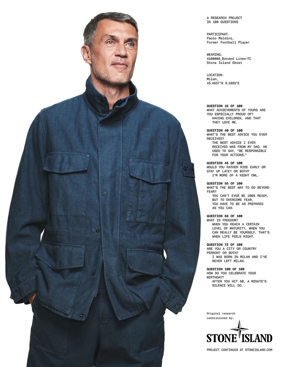 vsrsus's tweet image. Paolo Maldini stars in Stone Island’s new campaign.