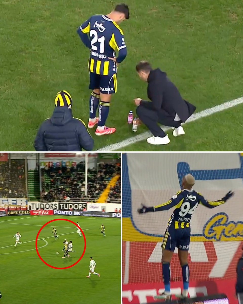 ESPNFC's tweet image. Fenebahce manager Domenico Tedesco used water bottles to show Marco Asensio his tactics during a stoppage in play 🧠 

Moments later, Asensio assisted the winning goal to Anderson Talisca 🔥