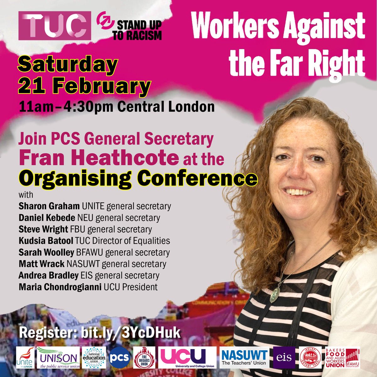 Register now for the Stand Up To Racism &amp; TUC Workers Against The Far Right trade union organising conference, 21 February, London and Online. 

PCS General Secretary, Fran Heathcote, will be among the speakers.

How do we stop the rise of the far right in our workplaces &amp;