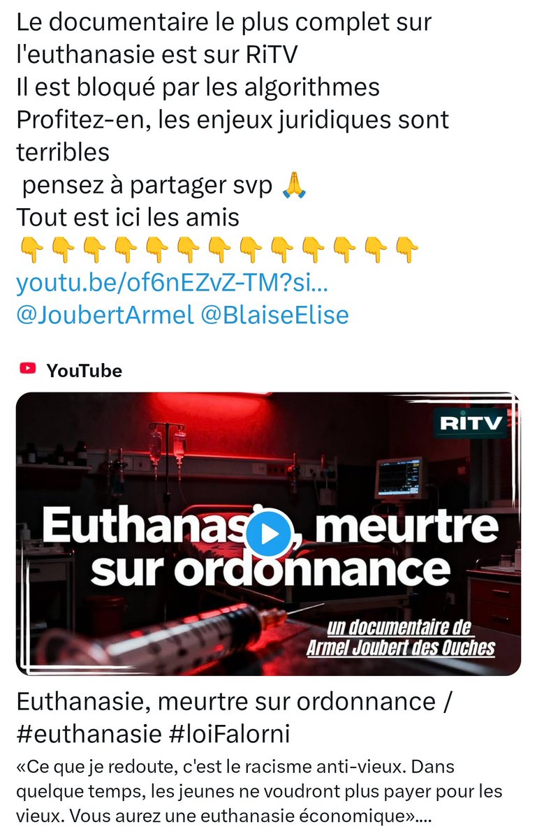 Art50Mercier's tweet image. pensez à partager svp 🙏
Tout est ici les amis
👇👇👇👇👇👇👇👇👇👇👇
youtu.be/of6nEZvZ-TM?si…
@abbeamar @aileastick1 @Cercle_Aristote @Secours_Catho @Eglisecatho @BAM_PRESS @GeoffroyLejeune @ECLJ_Official @GPTVoff @BVoltaire @cab2626 @ErikLoridan @JaclineMouraud @dupontaignan