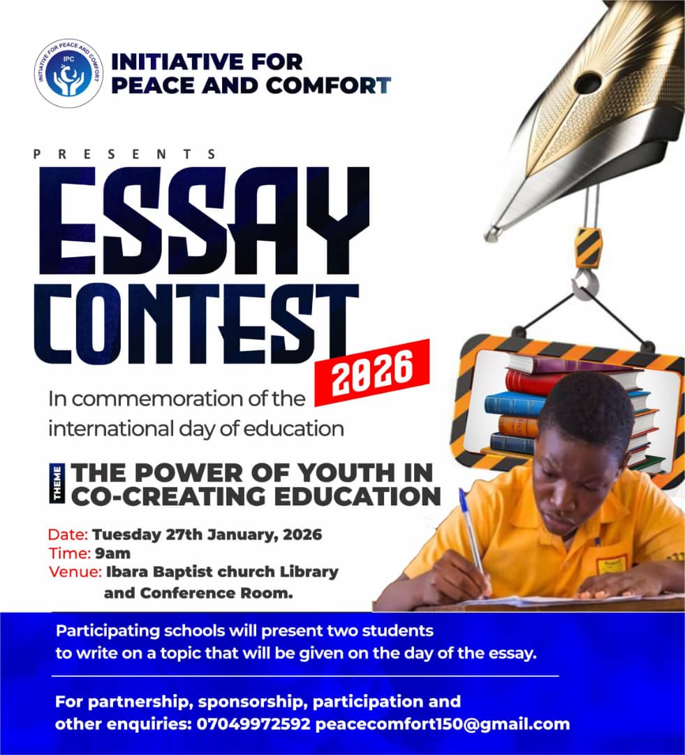 📚✨ INTERNATIONAL DAY OF EDUCATION – ESSAY CONTEST ✨📚
Initiative for Peace and Comfort (IPC) is excited to announce an Essay Competition in commemoration of the International Day of Education, to promote literacy, critical thinking, and peaceful coexistence among young people.