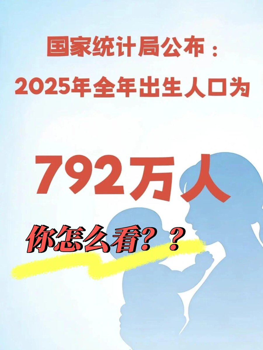 人口自然增长率-2.41‰，全年出生792万。你怎么看❓