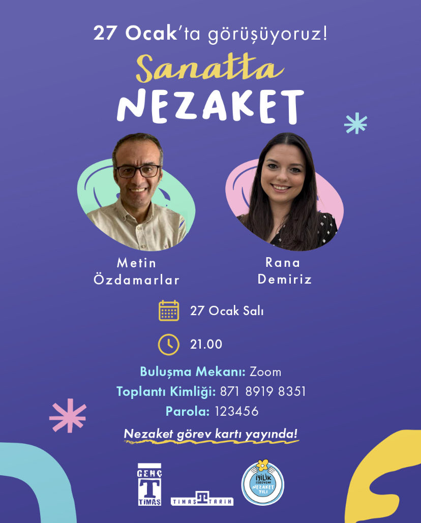 27 Ocak’ta Sanatta Nezaket temasıyla okurlarla buluşuyoruz. ✨📚