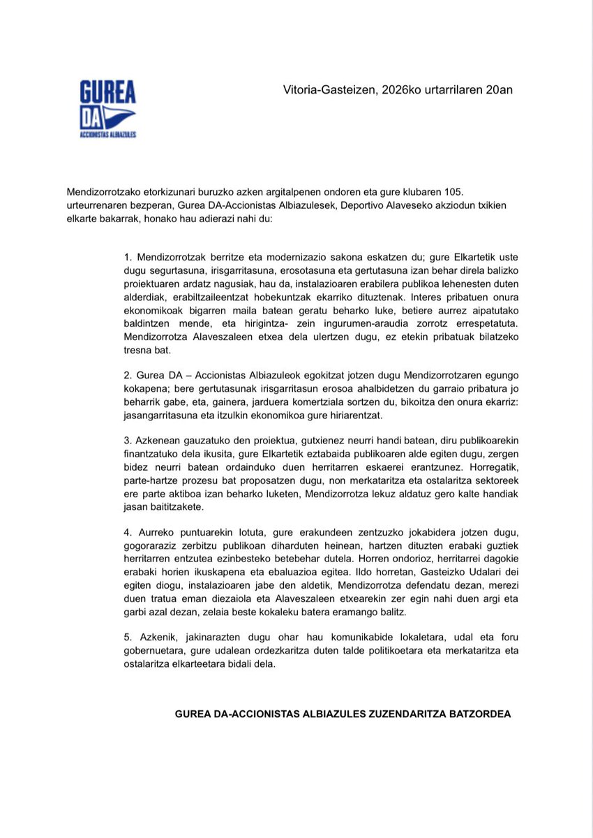 🖋️ Agiria / Comunicado
🏟️ Mendizorrotza