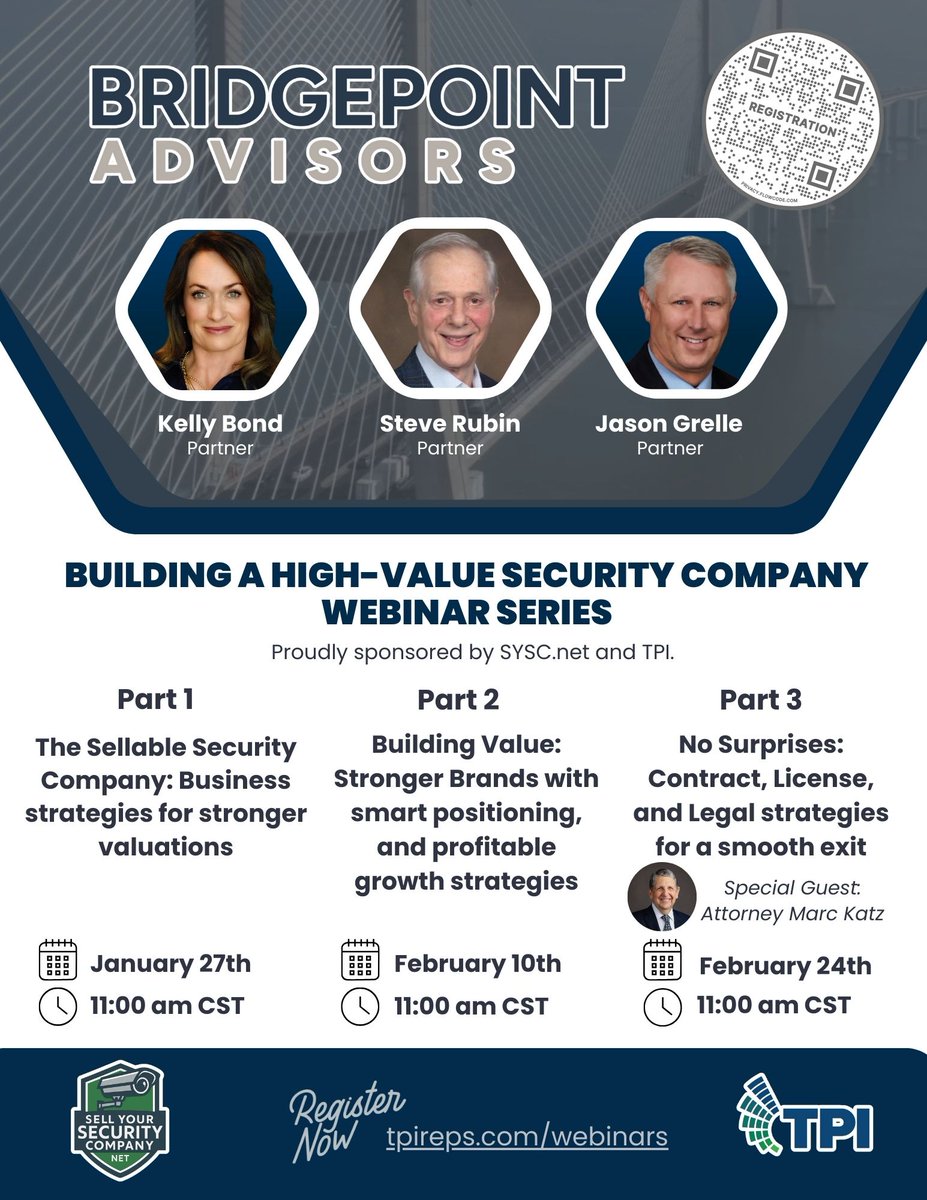 TPIREPS's tweet photo. 🚀 Ready to Build a High-Value Security Company? 🚀

⏰ We’re just ONE WEEK away!

Don’t miss this exclusive 3-part webinar series designed specifically for security industry leaders who want to grow smarter, scale stronger, and maximize company value. https://t.co/Qb1yBVtqmw