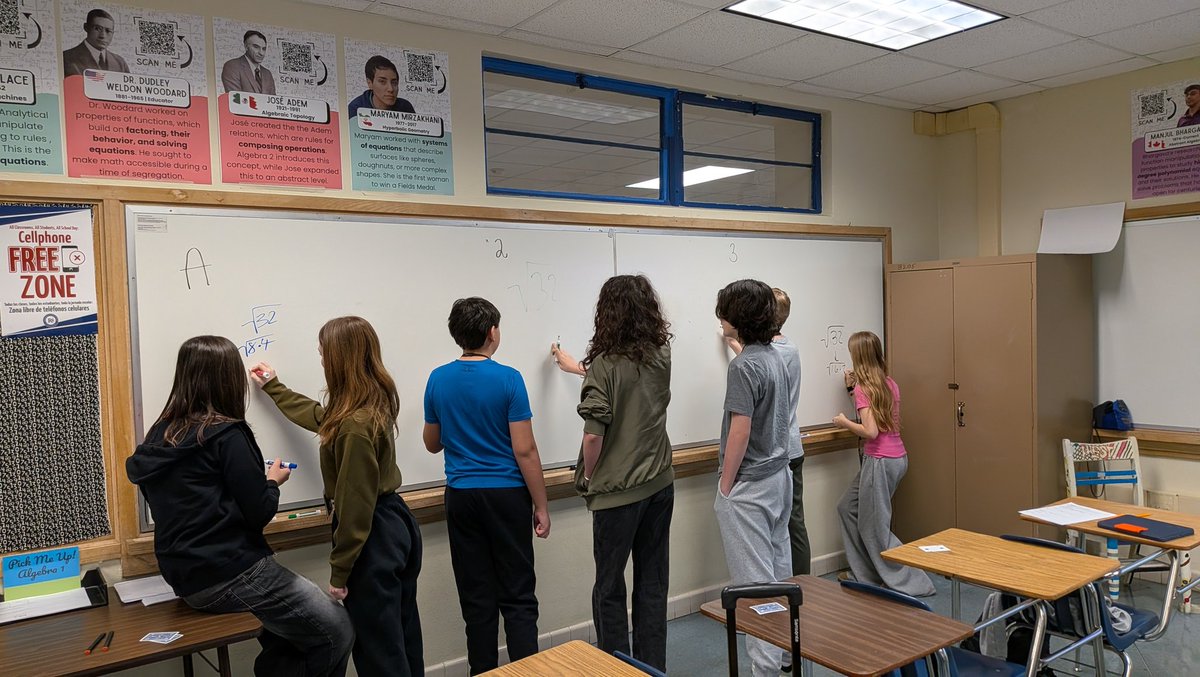 EdTechHawk's tweet image. It's a great day to be back! @rwestjh Algebra 2 students were up at vertical surfaces investigating simplifying all types of radicals. Different colors, different thinking, and ALL learning!#BuildingThinkingClassroom #btcthinks #RISDDreamBig