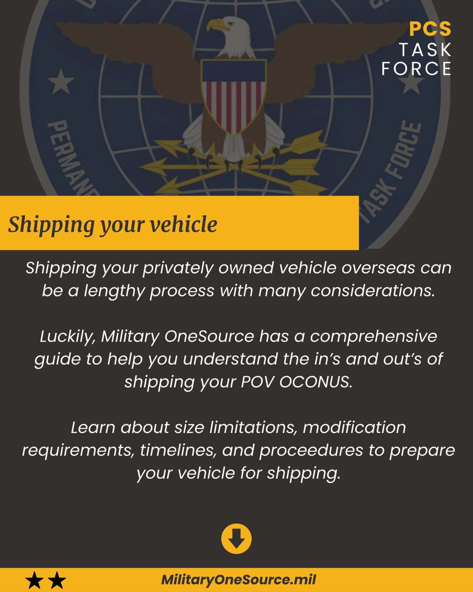 DOWPPA's tweet image. Thinking about shipping a vehicle overseas but don't know where to find useful information? Look no further, visit @Military1Source to learn the ropes of shipping vehicles!
#militaryrelocation #militaryfamilies