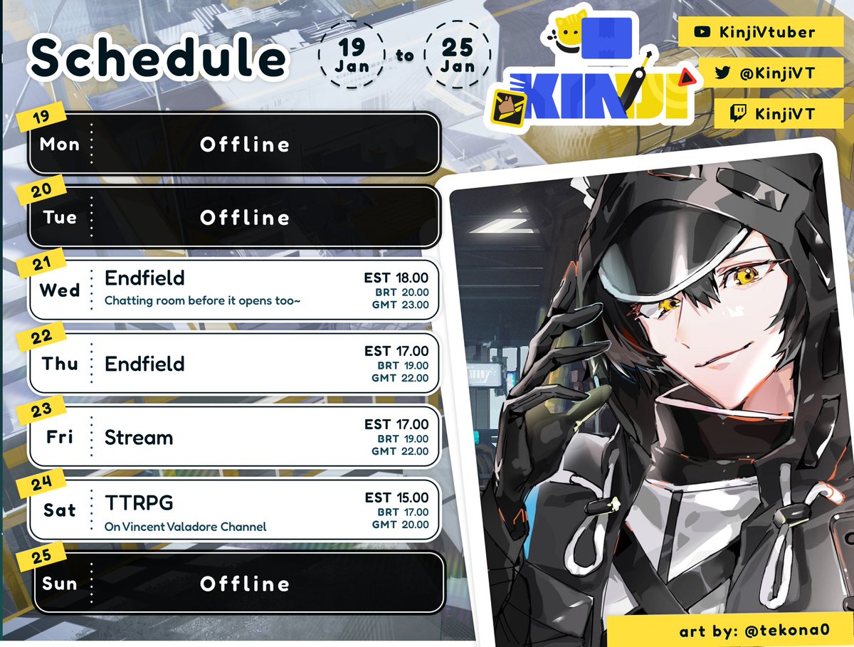 『🐺Schedule of the week 🐱』

Endfield is finally here, I waited for so long!

🗓️Jan 19 ~  Jan 25