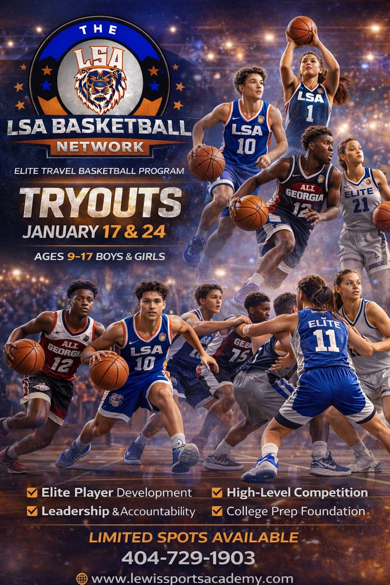 LSABasketballGA's tweet photo. 2026 AAU Tryouts (Saturday, Jan 24th) Boys &amp; Girls  

Per-Register online for FREE tryouts @ https://t.co/djYvlv6jzF https://t.co/D7TlPksOhH