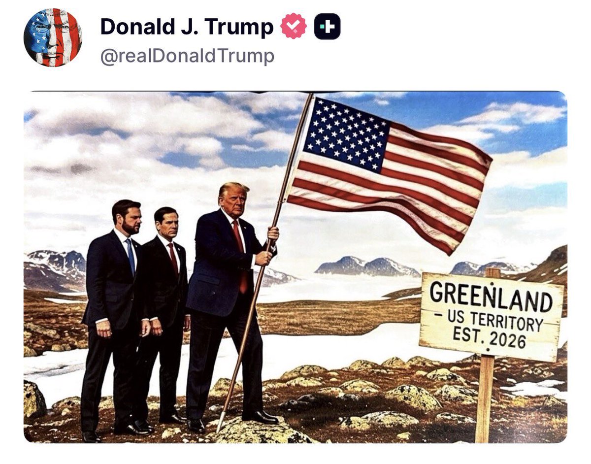 Trump posts an AI generated image planting the US flag in Greenland.