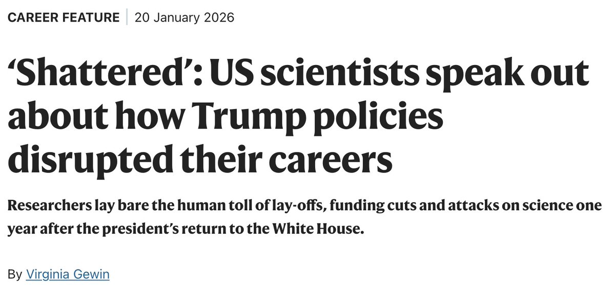 KHayhoe's tweet image. A powerful and comprehensive picture of  just how thoroughly US science is being hollowed out. As I say here, “the operation of science has been fundamentally altered. We’re going to see the repercussions of this for years.”

nature.com/articles/d4158…
