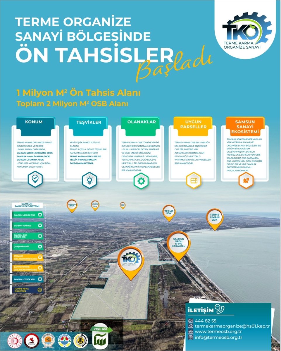 TCSamsunValilik's tweet photo. #Terme Karma OSB'de Ön Tahsisler Başladı 🏭⚙️🔩

📌#Karadeniz'in ve Kuzey #Üretim Merkezi #Samsun'umuz her geçen gün daha da gelişen sanayisi ve yatırım odaklı büyüme stratejisiyle hedeflerine emin adımlarla ilerlerken, Terme Karma OSB de #TürkiyeYüzyılı’na ve #SamsunYüzyılı'na büyük katkılar sağlamaya hazırlanmaktadır.👇

✅️ Sanayi ve Teknoloji Bakanlığı'mızın yayınladığı 2026 Yılı Ocak Ayı Ön Tahsis ilanlarında altyapı katılım bedeli m2 başına 5 bin TL olarak Samsun Terme Karma Organize Sanayi Bölgesi’nde bulunan 1 milyon m2 alan için ön tahsis ilanına çıkılmıştır.

✅️Kuzeyin Üretim Merkezi #Samsun'umuzun üretim, istihdam ve ihracat kapasitesine önemli bir ivme  katacak olan Samsun Terme Karma Organize Sanayi Bölgesi’nde yatırım yapmak isteyen sanayicilerimiz ön tahsis başvurularını 25.01.2026 tarihine kadar https://t.co/MBCMhm4Gg5 adresinden yapabilecektir.

📌Ayrıntılı bilgi için 👇

https://t.co/QWkS81Qzzk