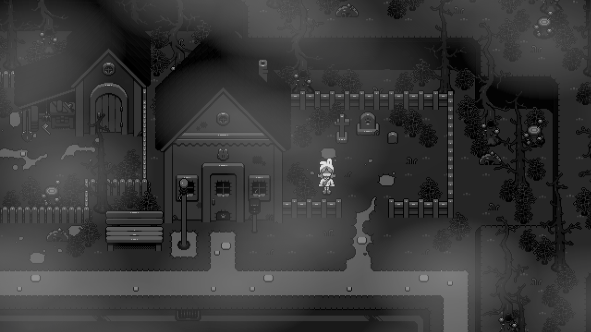 in YUNODREAM, you’ll see granny Gret’s cottage and yard in both their normal and distorted forms.

#YUNODREAM #ドット絵 #indiedev