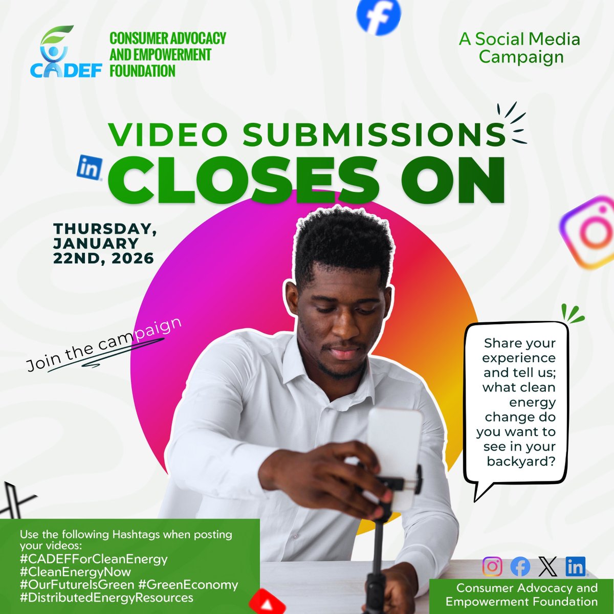 cadef_ng's tweet image. Across Nigeria, many communities still live without reliable electricity.

This is your chance to join the conversation!
Create a 30-sec video, tell us the clean energy solution you wish to see where you live and submit your entry here: drive.google.com/drive/folders/…
#CADEF #CleanEnergy