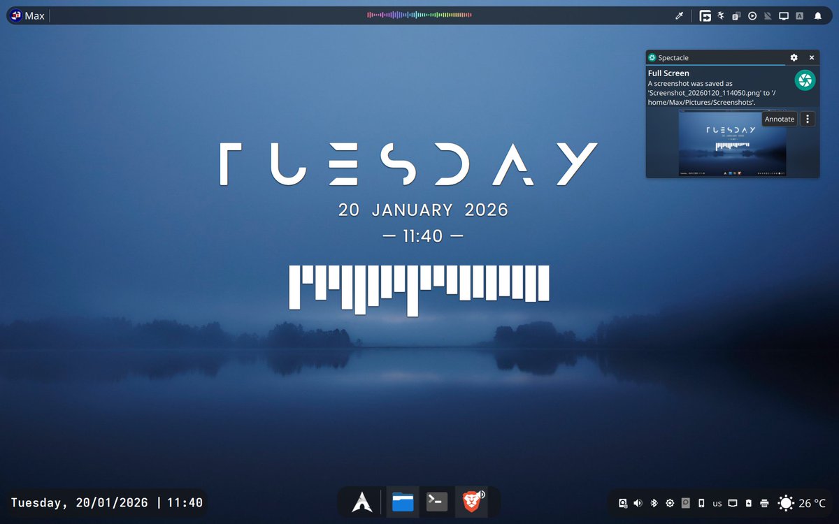 MaxBluePanda's tweet photo. I'm sharing my Arch Linux - KDE Plasma desktop that I customized here because I really love how it turned out https://t.co/B3CkYHQT7e