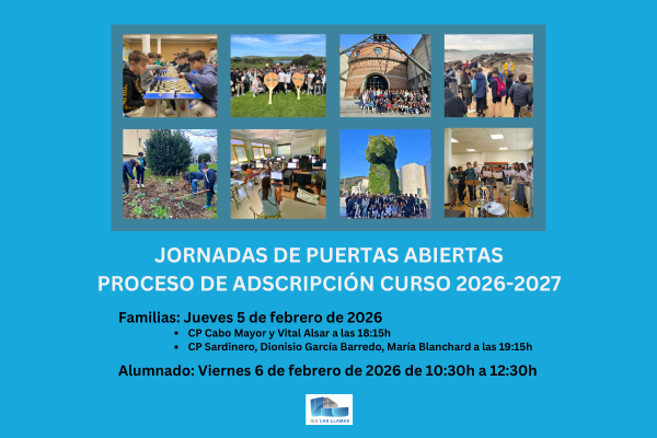 #escolarizacion26-27 La Jornada de puertas abiertas para los centros adscritos tendrá lugar 

🔸Jueves 5 de febrero de 2026 para familias (dos sesiones).

🔸 Viernes 6 de febrero de 2026 para alumnado de centros adscritos:10:30h a 12:30h.

Os esperamos!
