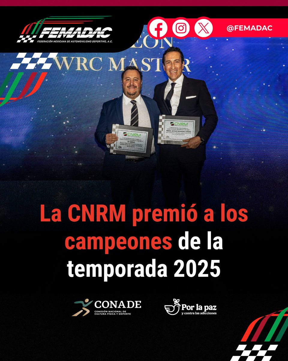 Femadac's tweet photo. La CNRM llevó a cabo la Cena de Premiación de la Temporada 2025, donde se reconoció a pilotos, navegantes, clubes y protagonistas del rallismo nacional.

Toda la información en 💻: https://t.co/ZifIXaMJbE
#FEMADAC #FEMADACInforma https://t.co/WzCYHBAGxE