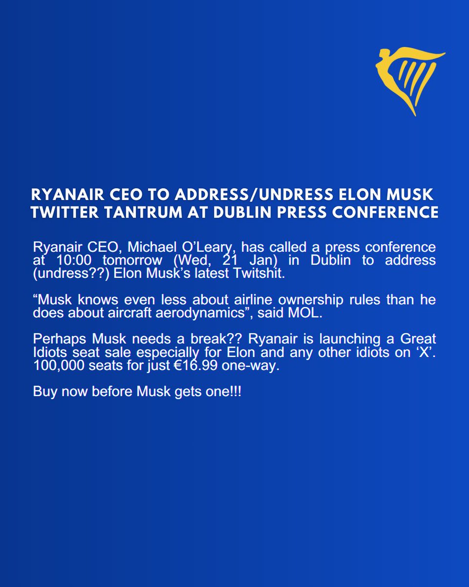 Ryanair's tweet image. .@elonmusk