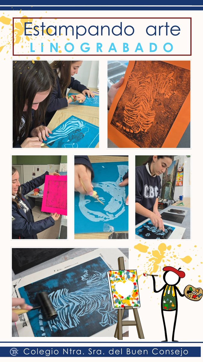 En 4º de ESO nos hemos metido de lleno en las técnicas gráficas artísticas🎨con una iniciación al grabado y estampación. Con paciencia y mucha creatividad, hemos aprendido sobre el linograbado, con planchas de caucho, al estilo de las antiguas planchas de linóleo 🙌
#ColegiosFSC