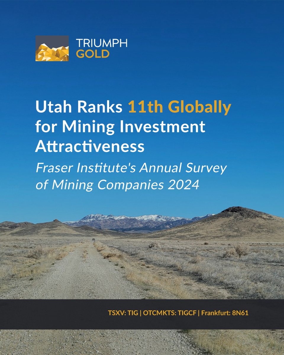 Ranked 11th globally in <a href="/FraserInstitute/">The Fraser Institute</a>'s Annual Survey of Mining Companies 2024, Utah continues to stand out as a highly attractive jurisdiction for #mining investment, adding confidence to $TIG's Coyote Knoll.

Read: ordnl.link/whYAMta 

🇨🇦 $TIG.V 🇺🇸 $TIGCF 🇩🇪 #8N61