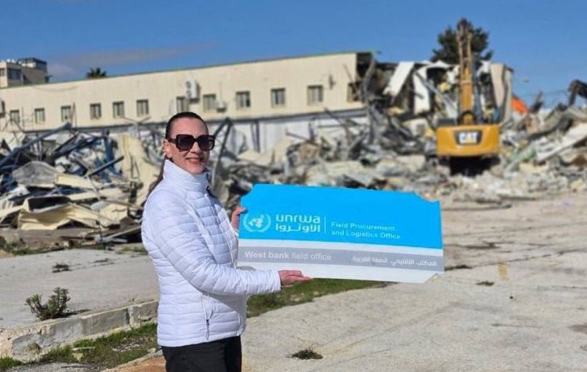 swilkinsonbc's tweet photo. Israeli knesset member Yulia Malinovsky boasts about the demolition of facilities of UNRWA's headquarters in J’salem: so does @CaterpillarInc https://t.co/QaNK7mISVP