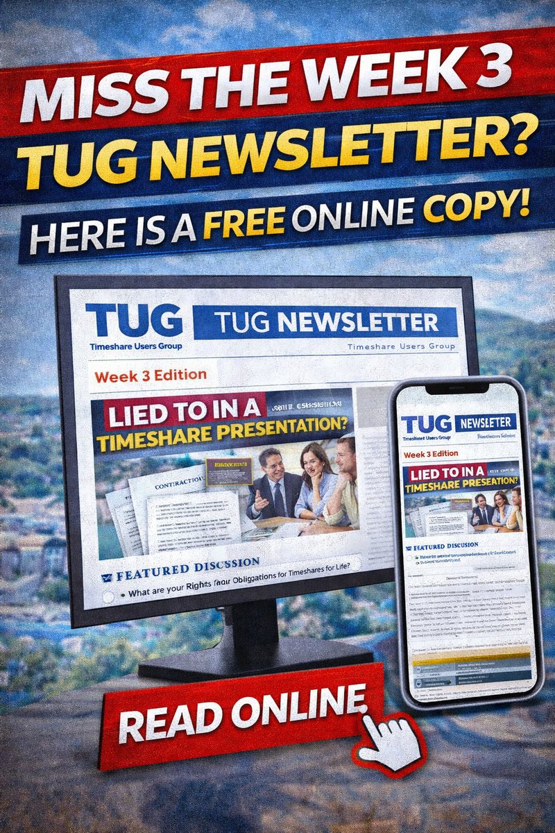 Miss the Week 3 TUG Newsletter?

Here is a free online copy so you can catch up on all the latest news Timeshare owners need to know!

mailchi.mp/tug2/tug-week-…